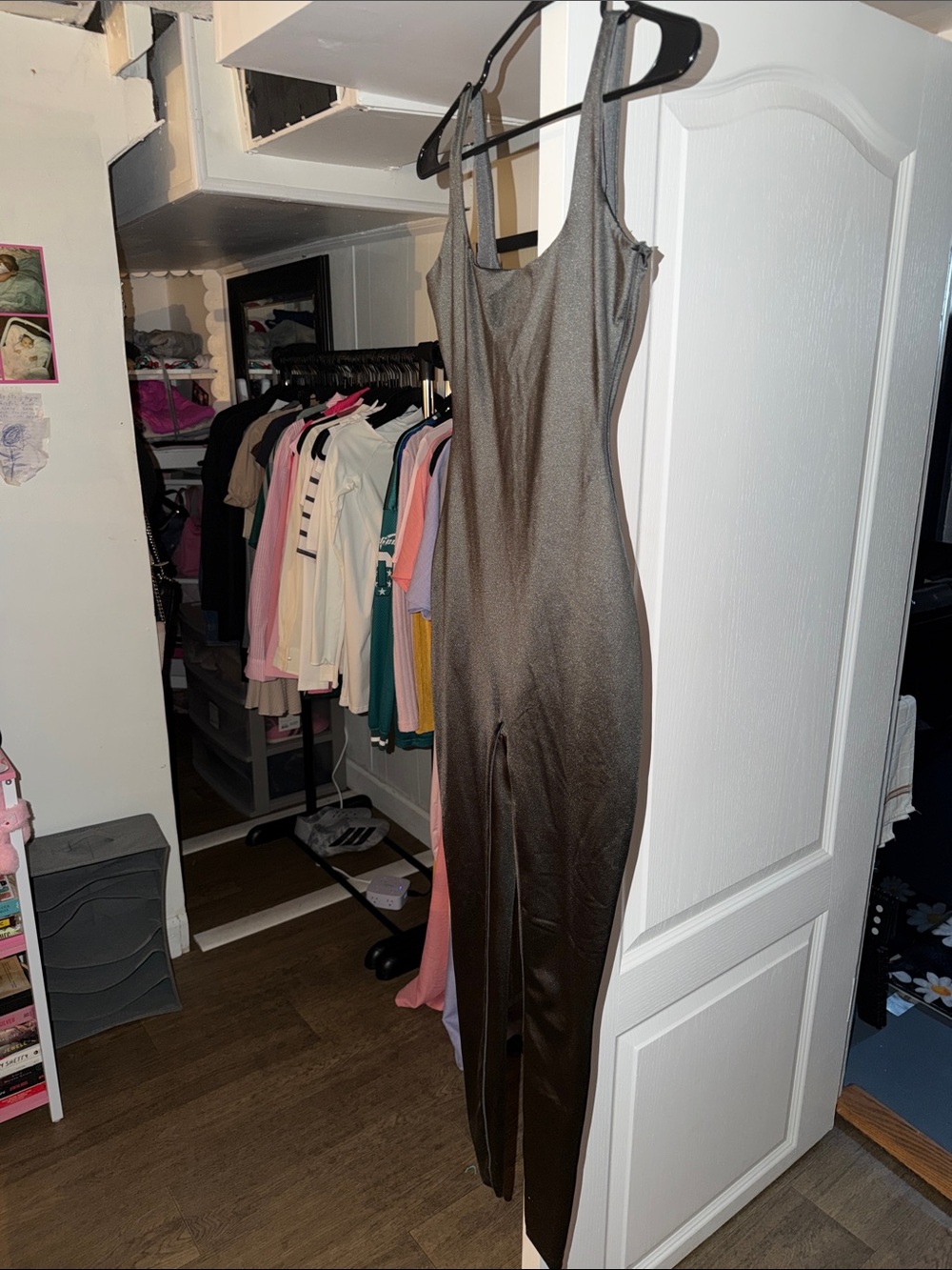 SKIMS One-Shoulder Brown Satin Jumpsuit
